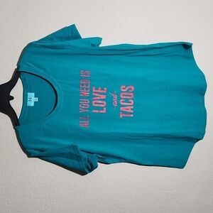 South Main Womens Shirt Size XL All You Need Is Love And Tacos T-shirt Tee Blue